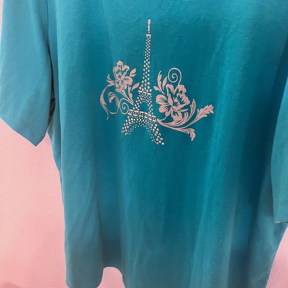 Karen Scott Teal Blue  Eiffel Tower Top Size 3 - Picture 1 of 15